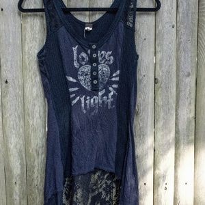 Free People Navy tank with lace back